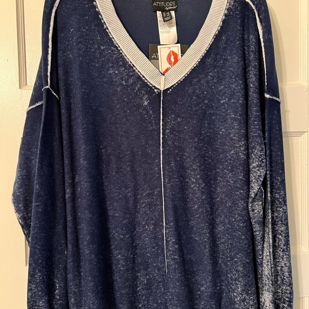 Attitudes by Renee Blue V-Neck Sweater